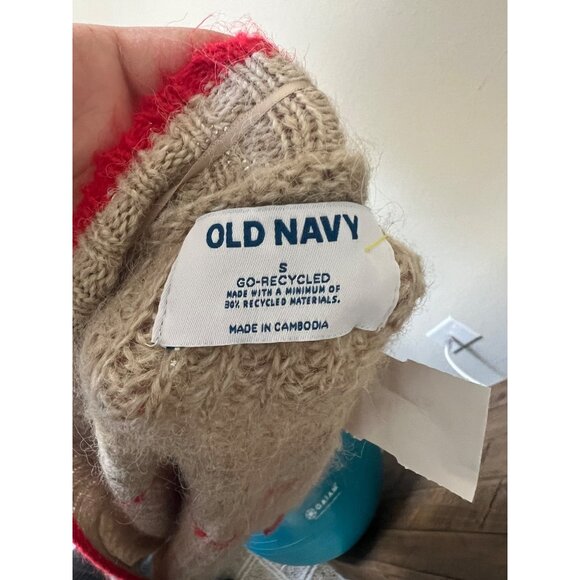 Womens beige knit open-front cardigan big heart-graphic oversized SMALL - Picture 6 of 6